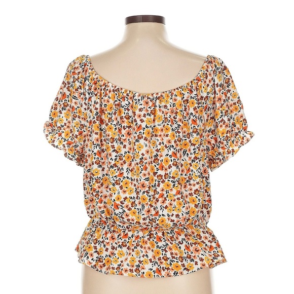 Microfloral micro floral autumn fall short sleeve blouse - Picture 2 of 6